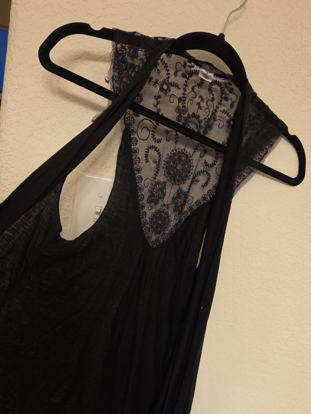 Worthington Black Lace-Back Open Sweater with Sheer Floral Panel